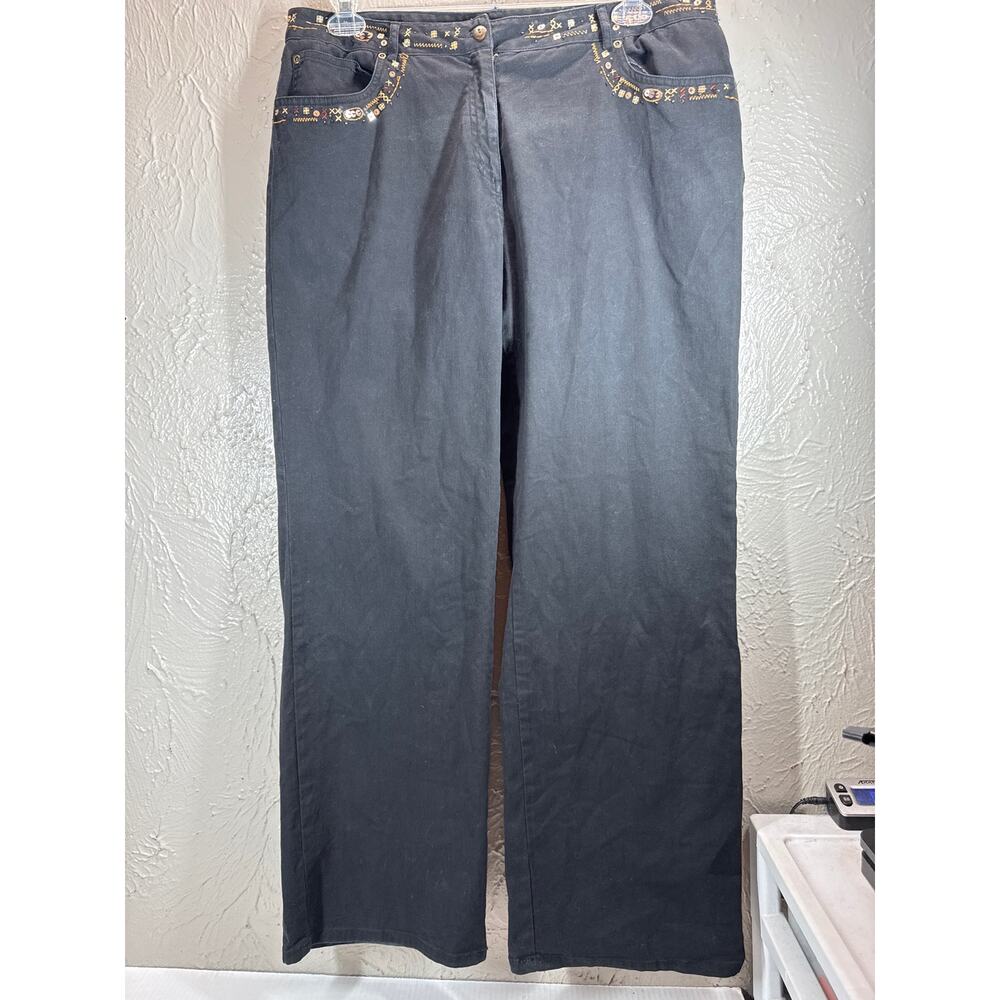 Ruby Rd. Women's Straight Leg Beaded Embellished Black Jeans‎ Plus Size 16